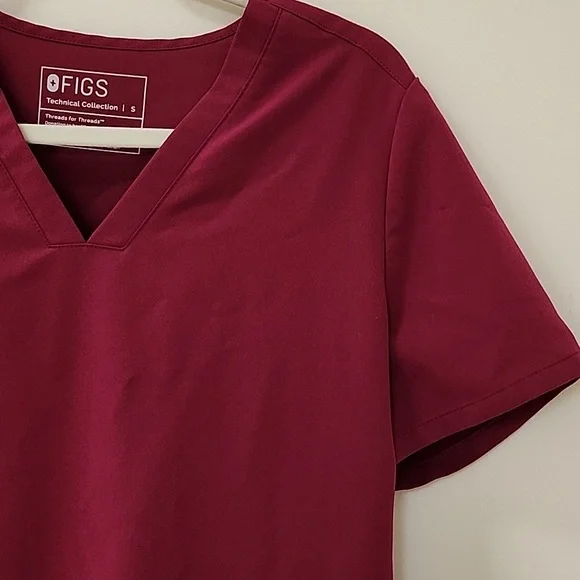 Figs Scrub Top -Small Casma 3 Pocket Maroon Nurse Hospital V-Neck w/ Pants-XS - Picture 7 of 15